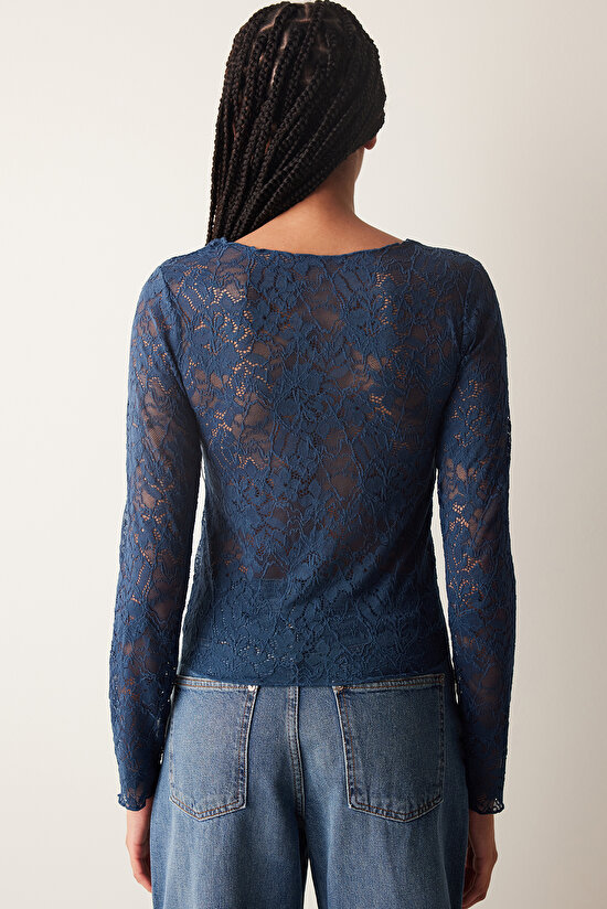 Lacivert Uzun Kollu Dantel Üst - 6