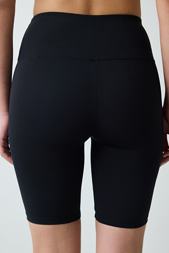 Siyah Smooth Feel Yüksek Bel Bisikletçi (Biker) Kısa Tayt - 5