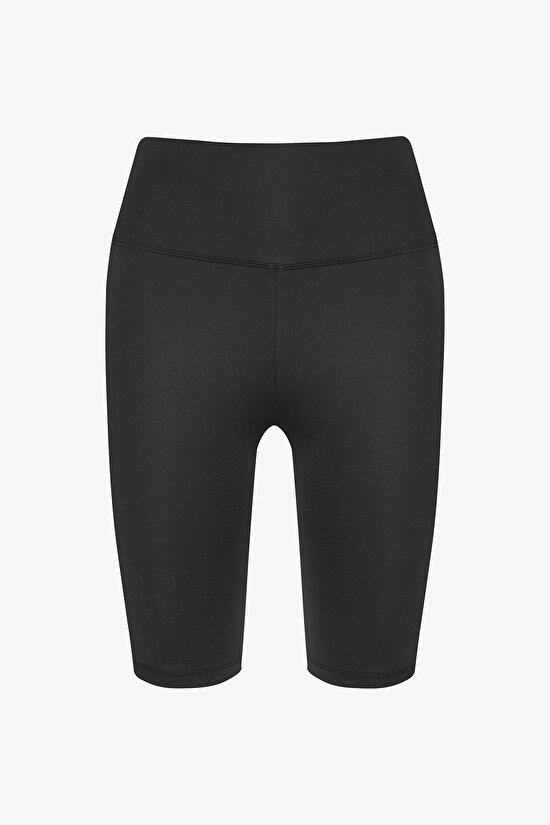 Siyah Smooth Feel Yüksek Bel Bisikletçi (Biker) Kısa Tayt - 6