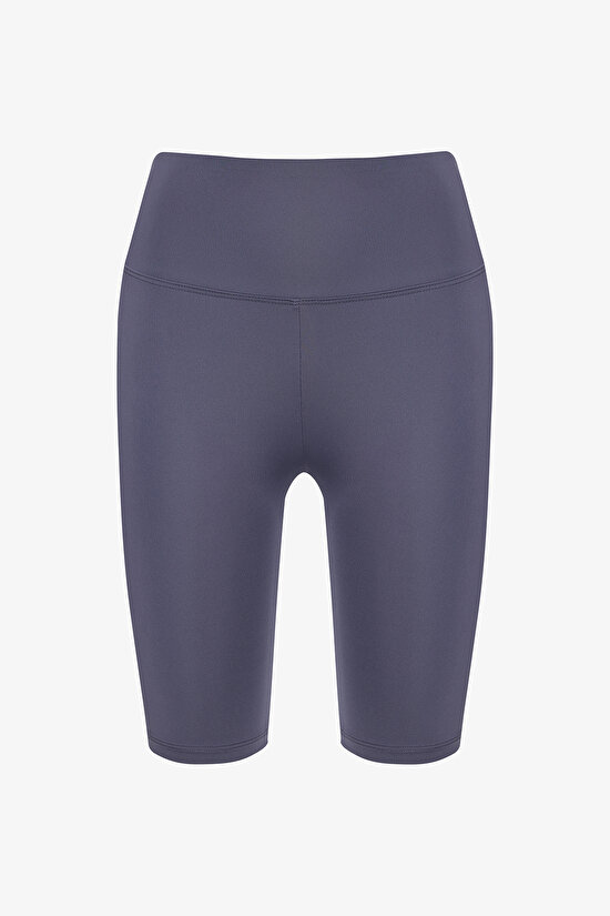 Koyu Indigo Smooth Feel Yüksek Bel Bisikletçi (Biker) Kısa Tayt - 5