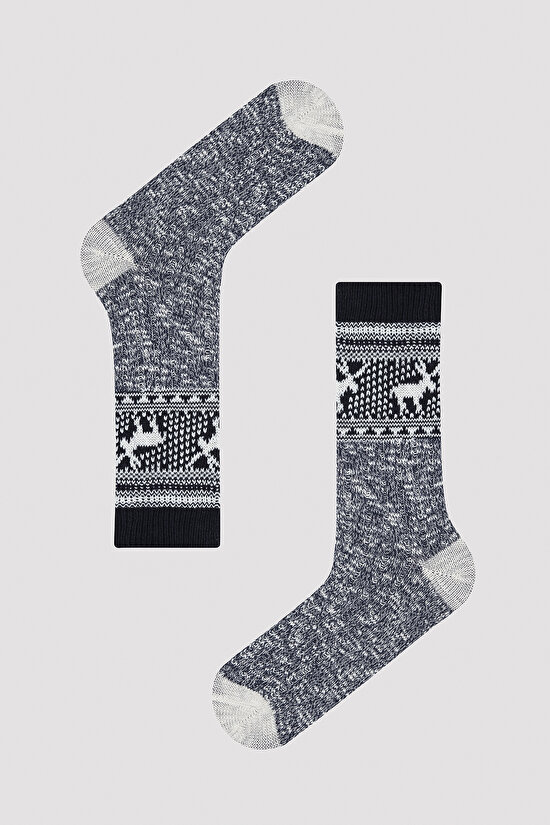 Erkek New Year Thick Lacivert Soket Çorap - 1