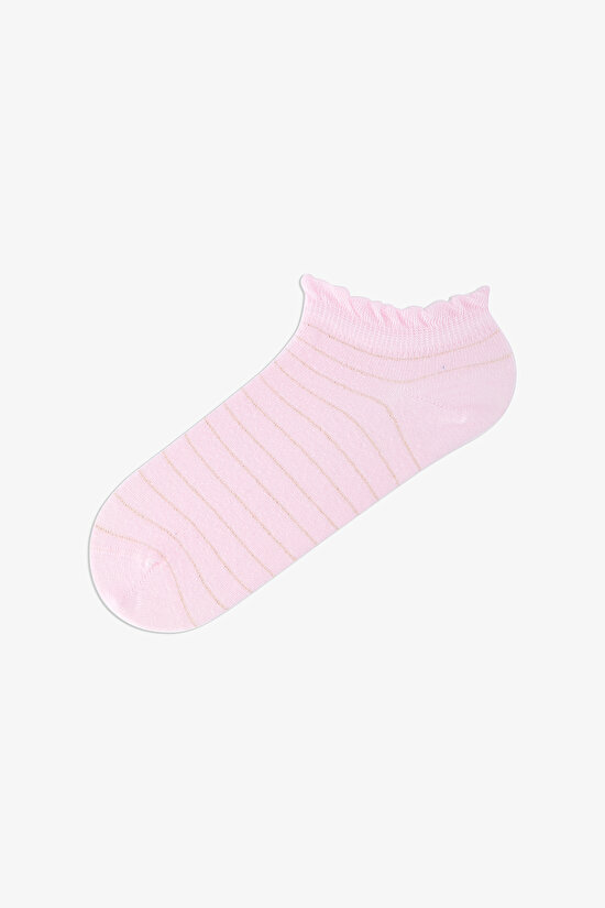 5 Çift Burun Dikişsiz Pamuklu Renkli Simli Çizgi Desenli Patik Çorap - 4