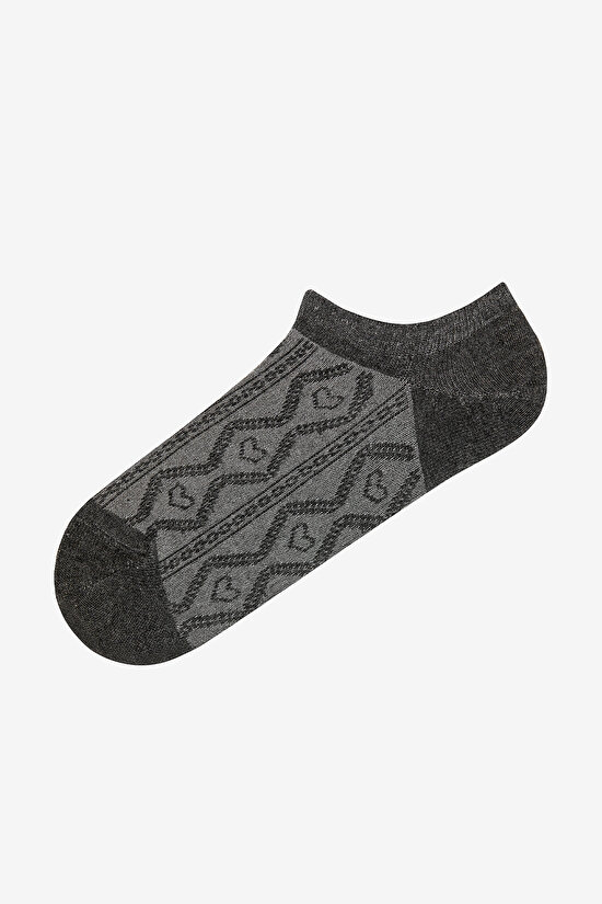 3 Çift Pamuklu Kendinden Kalp Desenli Sneaker Çorap - 4