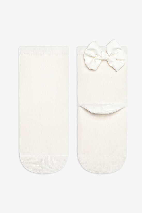 Girls White Bow Socket Socks - 1