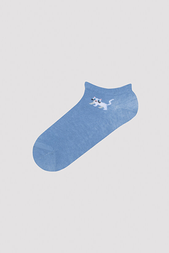 Minimal Animal Mavi-Pembe 3lü Patik Çorap - 3