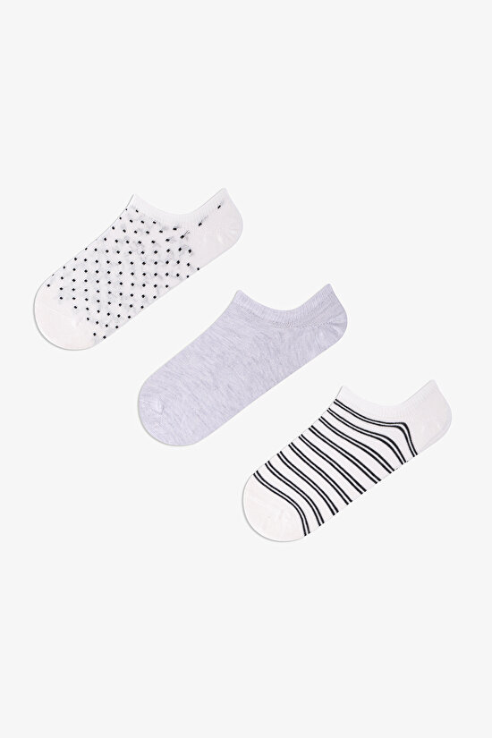 3 Çift Burun Dikişsiz Puantiye ve Çizgi Desenli Sneaker Çorap - 1