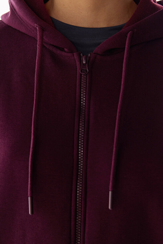 Bordo Full Fermuarlı Şardonlu Active Uzun Kollu Sweatshirt - 3