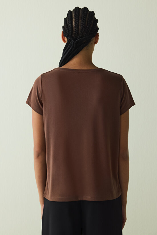 Cappuccino V Neck Short Sleeve Modal T-Shirt - 5