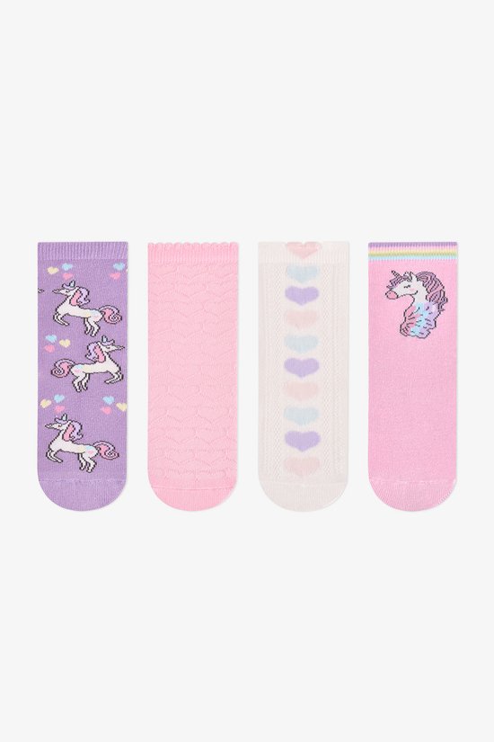 Kız Çocuk Pembe Unicorn Pamuklu 4 Çift Soket Çorap - 1