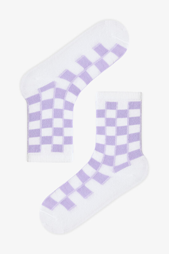 Renkli Kız Çocuk Bright Checkerd 3'lü Soket Çorap - 4