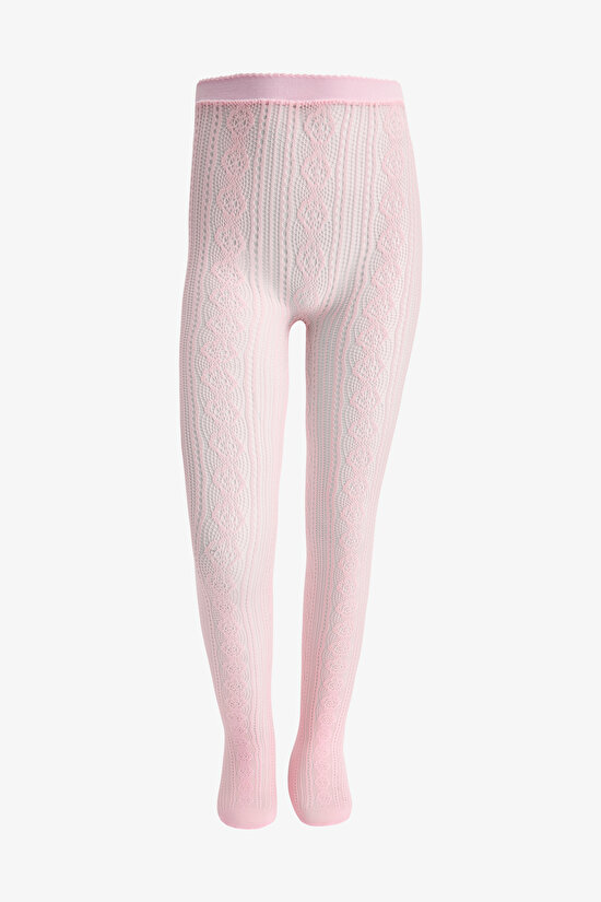 Girls Beige Pretty Daisy Fishnet Tights - 1