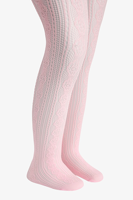 Girls Beige Pretty Daisy Fishnet Tights - 3