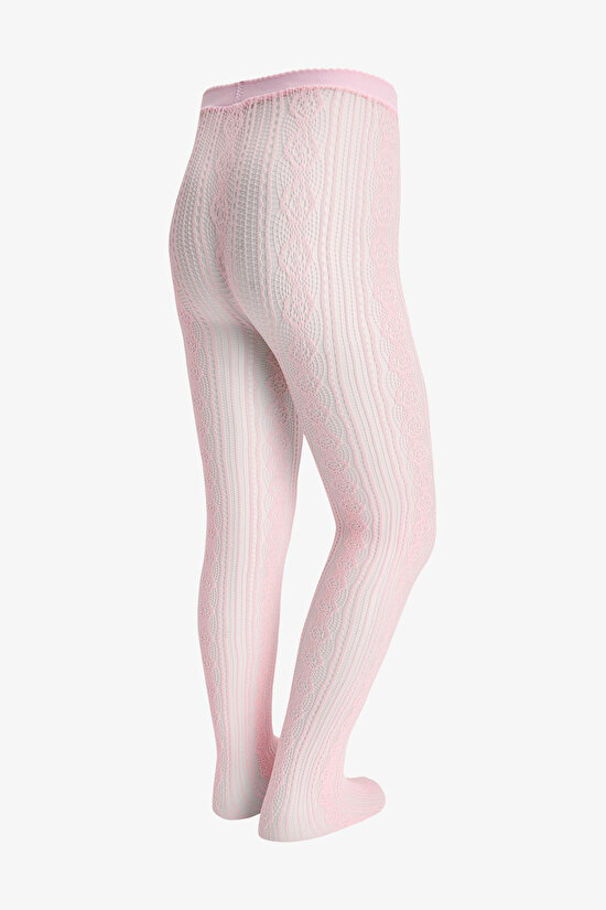 Girls Beige Pretty Daisy Fishnet Tights - 4