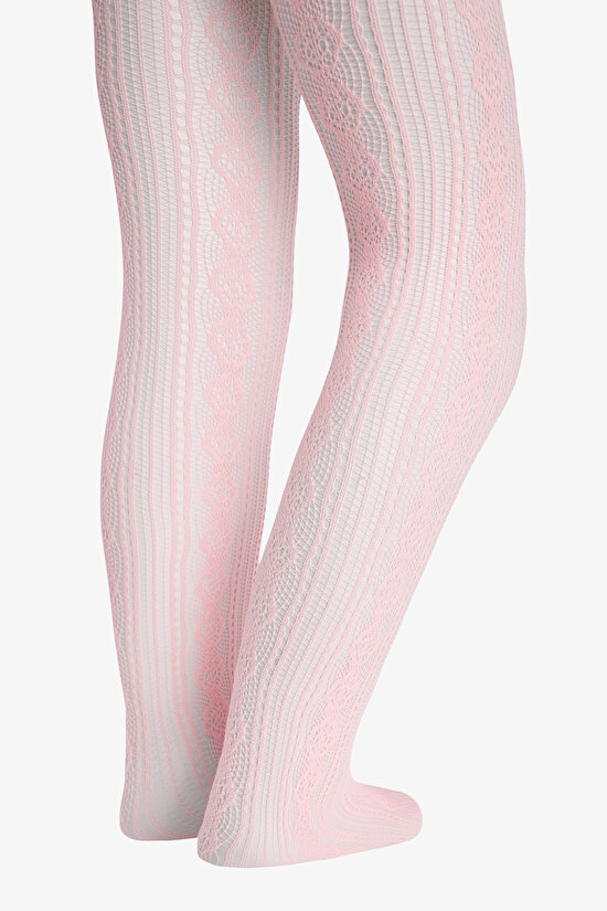 Girls Beige Pretty Daisy Fishnet Tights - 5