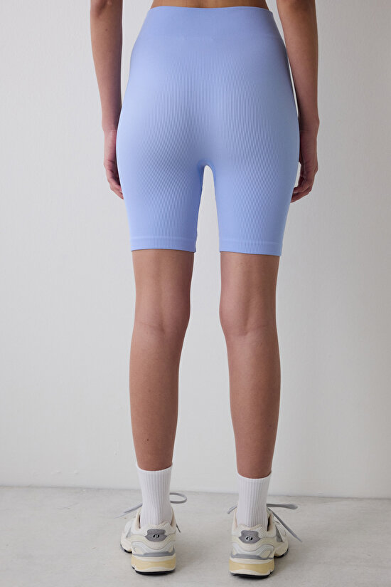 Açık Mavi Yüksek Bel Dikişsiz Seamless Bisikletçi (Biker) Kısa Tayt - 3