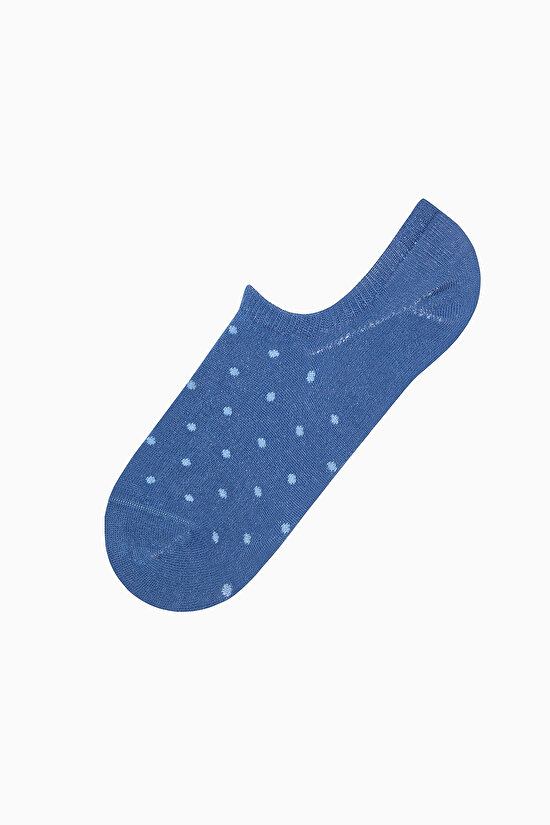 5 Çift Pamuklu Mavi Puantiye Desenli Burun Dikişsiz Sneaker Çorap - 6
