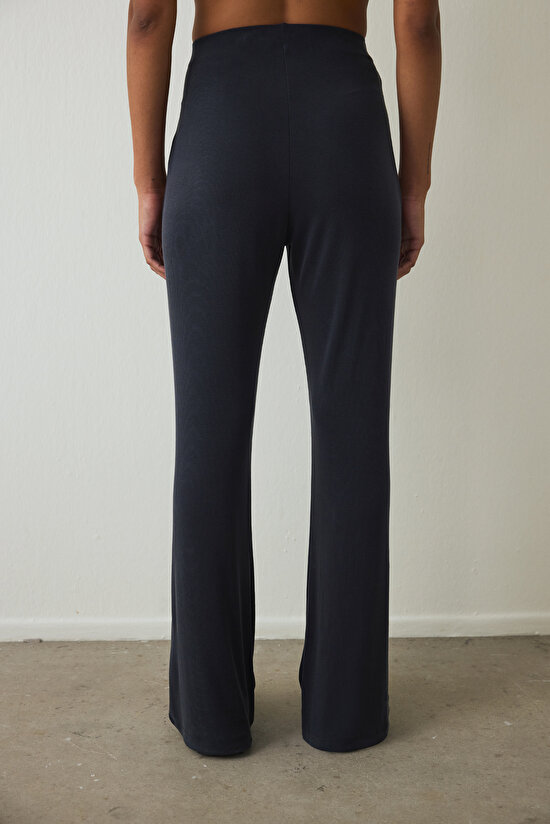 Black High Waist Ribbed Bell-bottom Leggings - 4