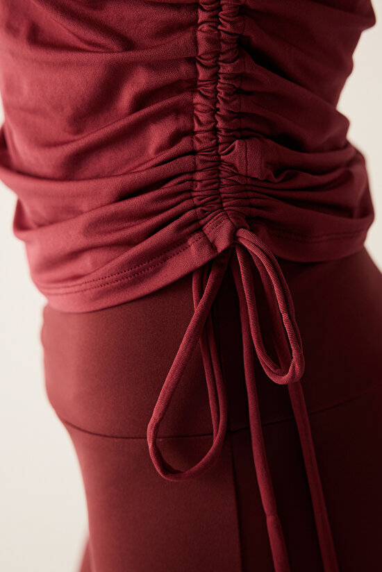 Bordo Büzgü Detay Kolsuz Üst - 4