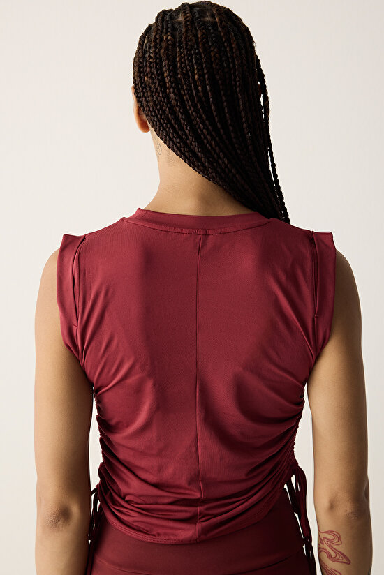 Bordo Büzgü Detay Kolsuz Üst - 5