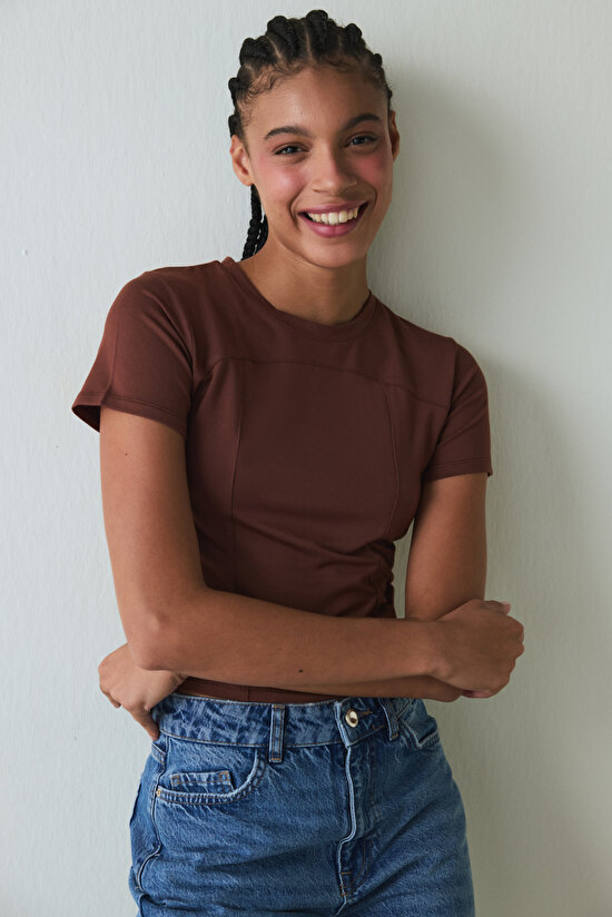 Cappuccino Crew Neck Slim Fit Modal Baby Tee T-Shirt - 3