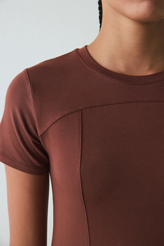 Cappuccino Crew Neck Slim Fit Modal Baby Tee T-Shirt - 4