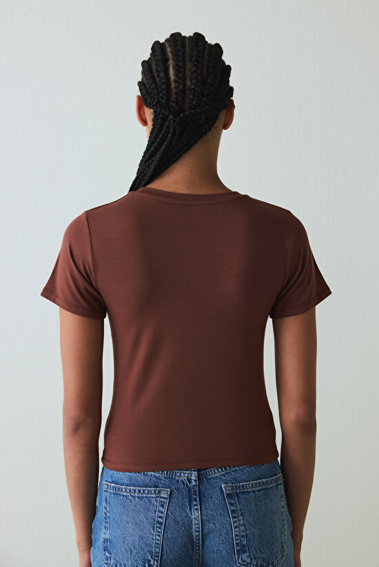 Cappuccino Crew Neck Slim Fit Modal Baby Tee T-Shirt - 5