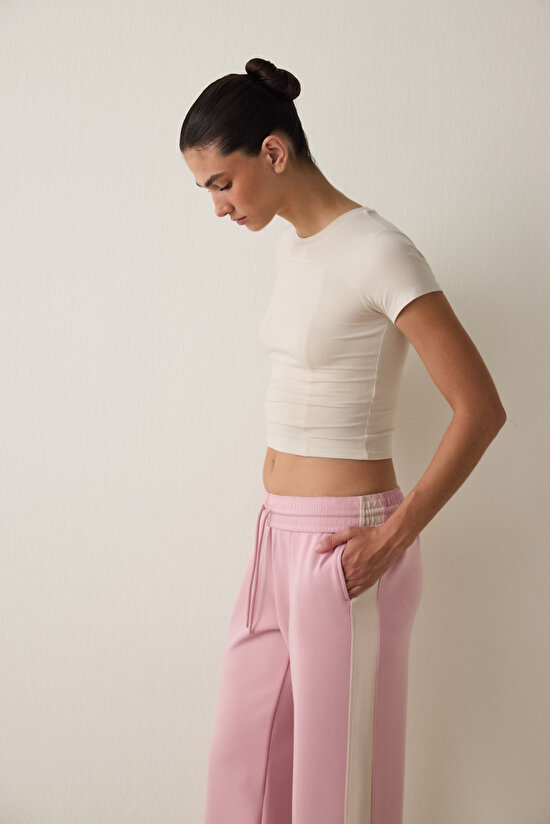 Beige Crew Neck Short Sleeve Slim Fit Modal T-Shirt - 5