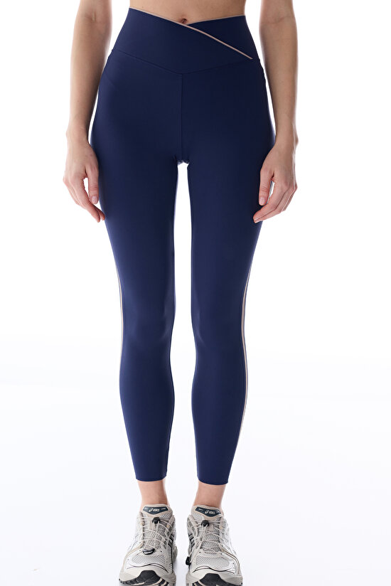 Navy V Contrast Leggings - 3