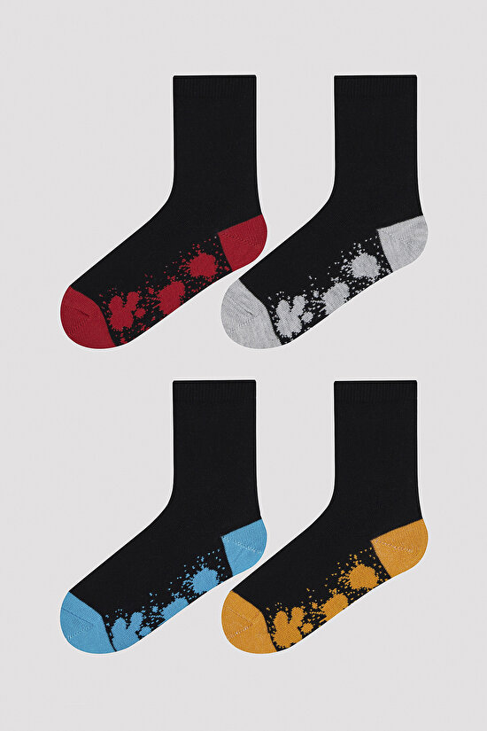 Erkek Çocuk Renkli Boyalı 4 lü Soket Çorap - 1