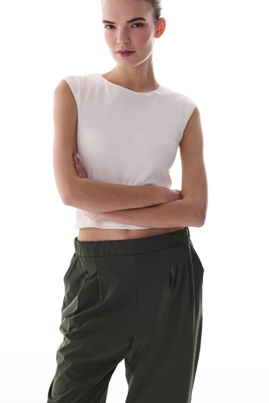 White Flatlock Seam Detailed Active Top - 3