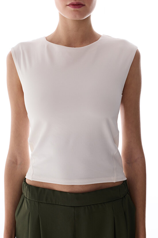 White Flatlock Seam Detailed Active Top - 4