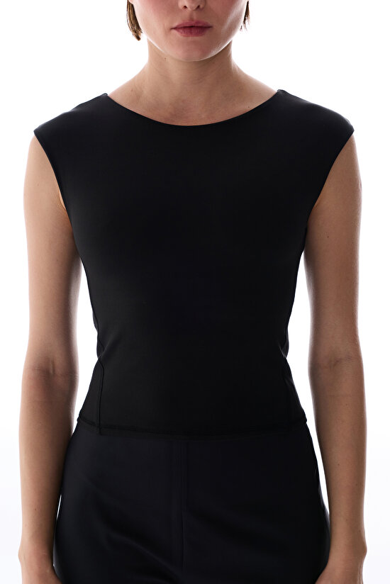 Black Flatlock Seam Detailed Active Top - 2