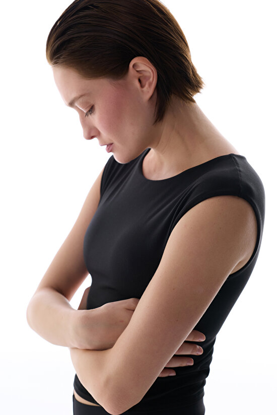 Black Flatlock Seam Detailed Active Top - 3