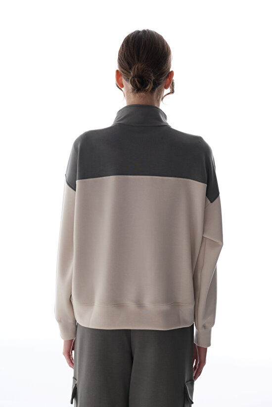 Khaki Silky Feel Color Block Sweatshirt - 6