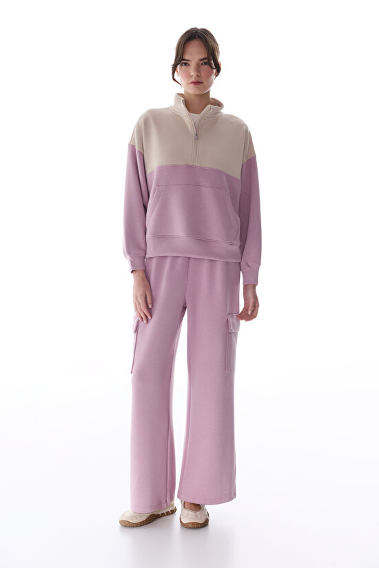 Light Lilac Silky Feel Color Block Sweatshirt - 2
