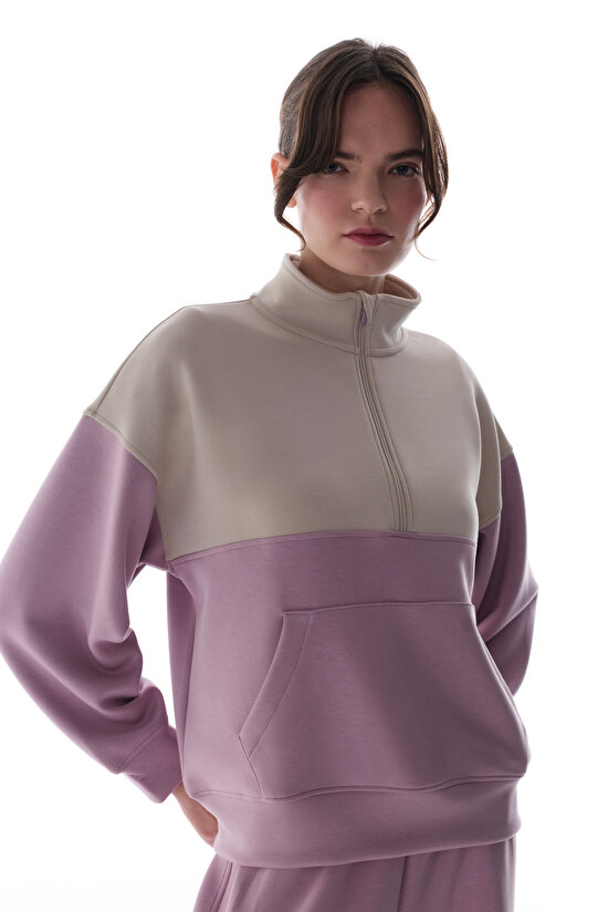 Light Lilac Silky Feel Color Block Sweatshirt - 4