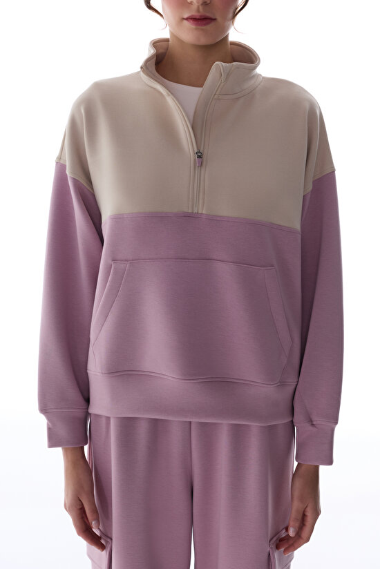 Light Lilac Silky Feel Color Block Sweatshirt - 5