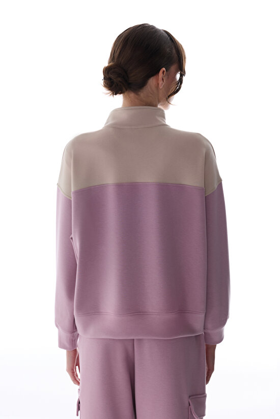 Light Lilac Silky Feel Color Block Sweatshirt - 8