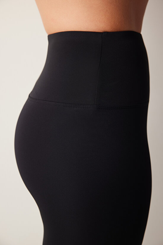 Siyah Smooth Feel Yüksek Bel Bilek Boy Tayt - 5