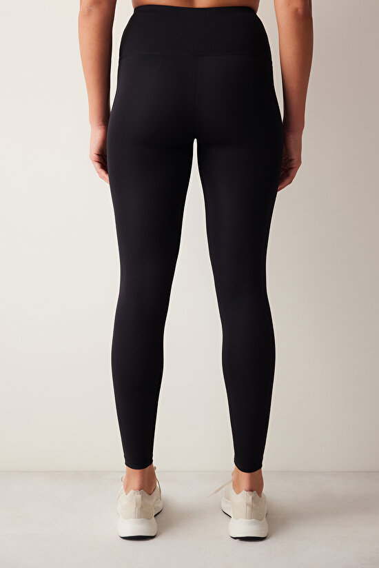 Siyah Smooth Feel Yüksek Bel Bilek Boy Tayt - 6