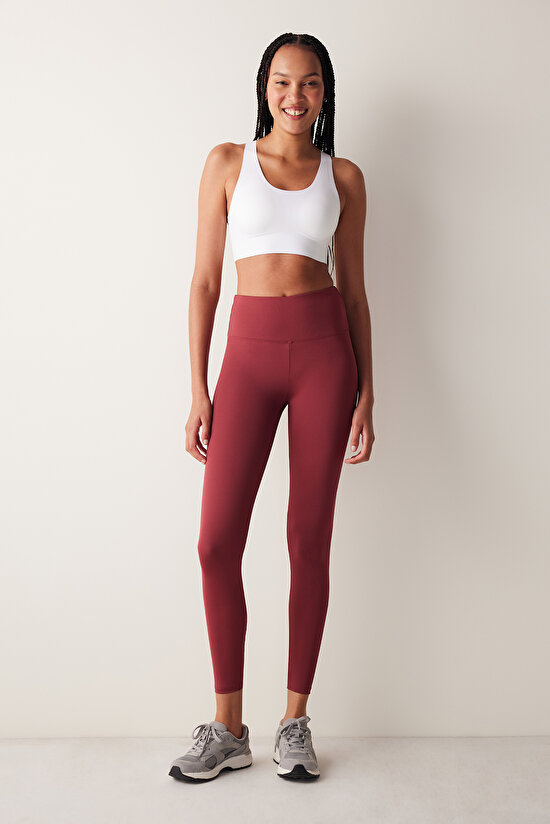 Kırmızı Smooth Feel Yüksek Bel Bilek Boy Tayt - 3