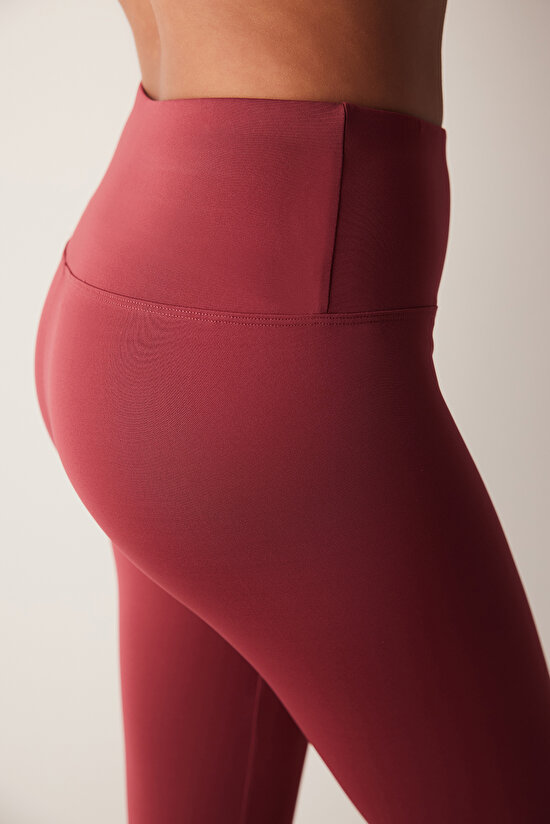 Kırmızı Smooth Feel Yüksek Bel Bilek Boy Tayt - 4