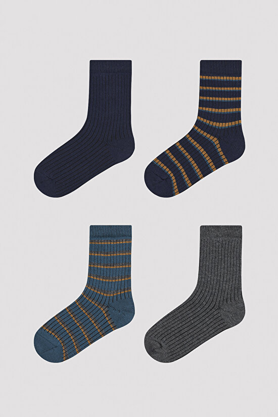Erkek Çocuk Basic Çizgili 4 lü Soket Çorap - 1