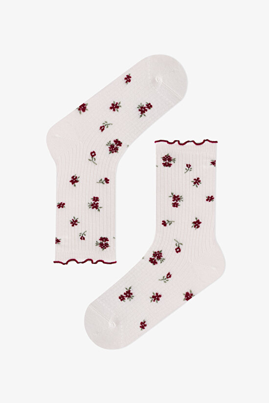 Marshmallow Frilled Floral Ditsy Floral Cotton 2 Pack Ankle Socks - 3
