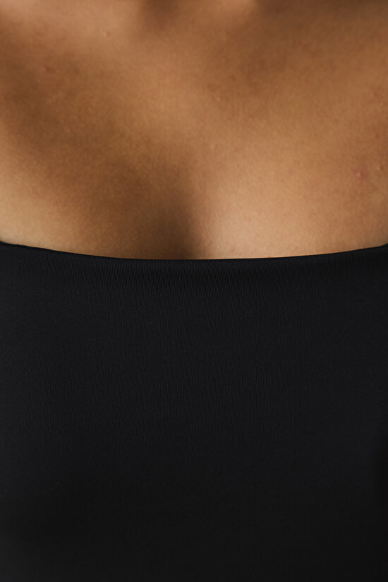 Black Square Neck Thick Strap Covered Bustier - 10