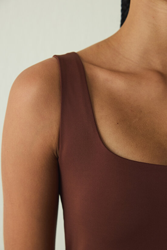 Cappuccino Square Neck Thick Strap Covered Bustier - 4