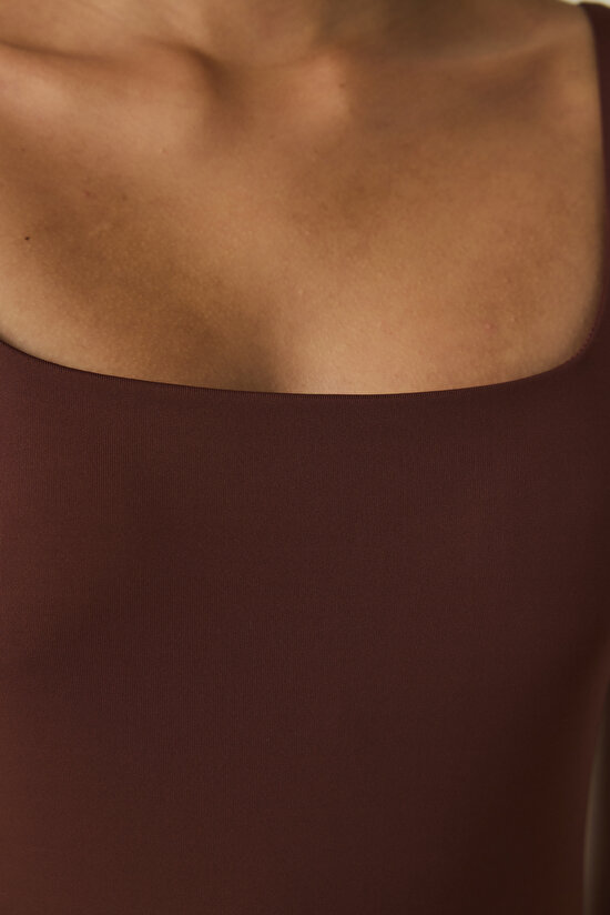 Cappuccino Square Neck Thick Strap Covered Bustier - 5