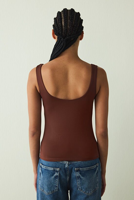 Cappuccino Square Neck Thick Strap Covered Bustier - 8