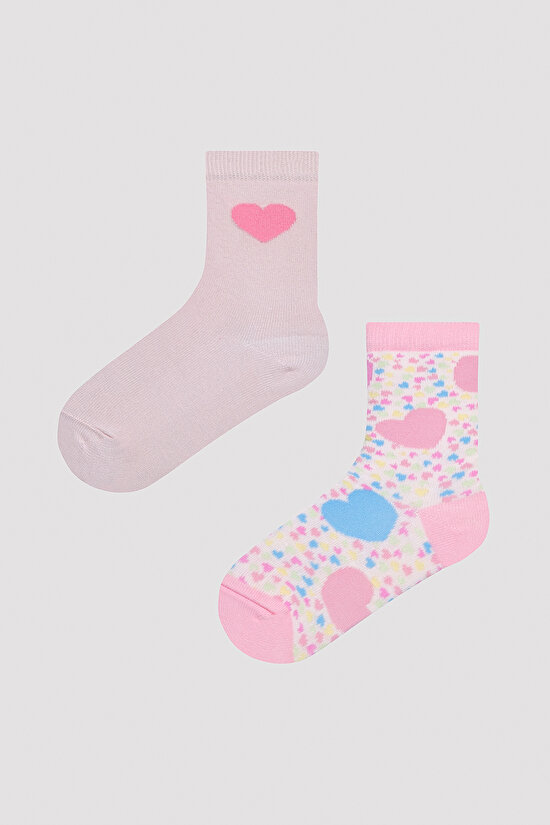 Kız Çocuk Colorful Heart 2li Soket Çorap - 1