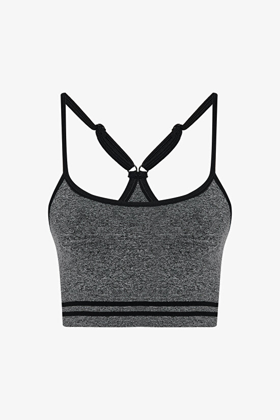 Siyah Hafif Destek Kontrast Dikişsiz Seamless Spor Sütyeni - 7